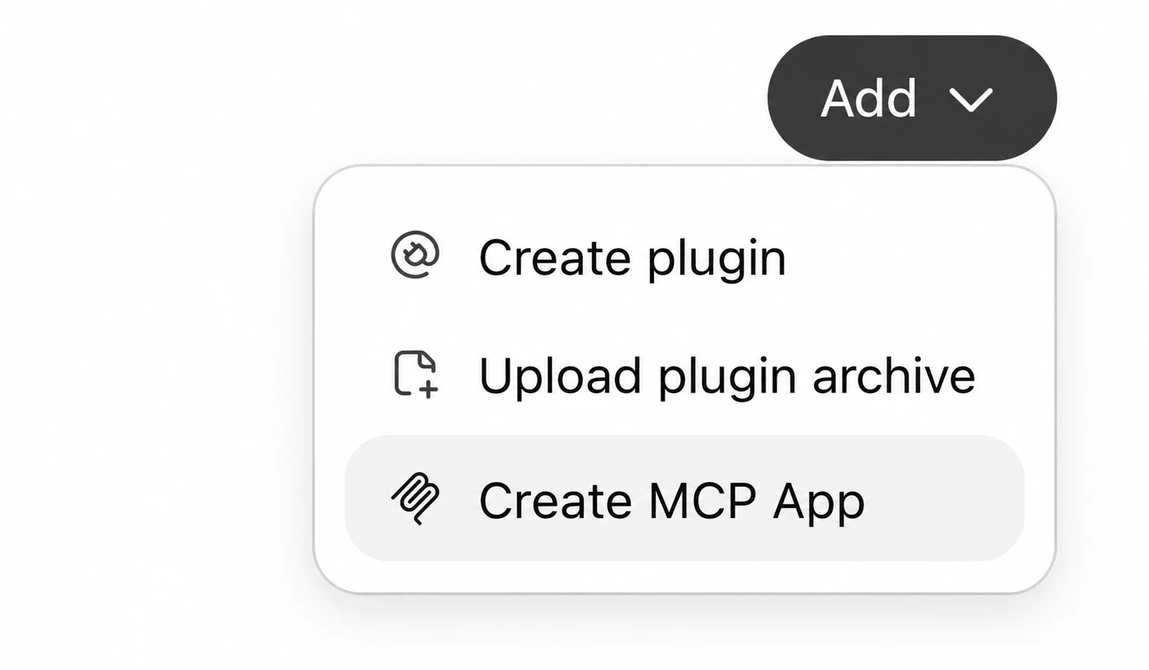 Open Add at the top right and choose Create MCP App.